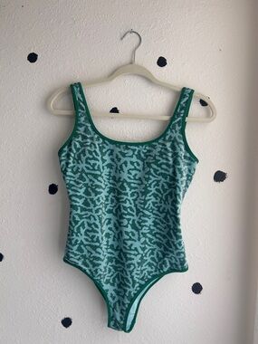 AERIE Green Patterned One-Piece Swimsuit